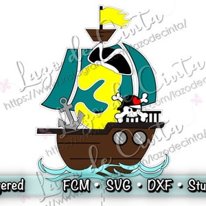 Topper de pastel pirata SVG / Pastel de barco pirata Topper SVG / Decoración de pastel de fiesta de cumpleaños pirata Svg / Tema pirata Svg / Scanncut / Cricut