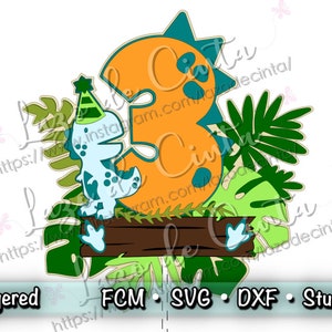 Adorno para tarta de dinosaurio T-Rex Dxf / Adorno para tarta de dinosaurio SVG / Adorno para tarta de fiesta de dinosaurio Svg / Pastel de fiesta de dinosaurios / Archivo Scanncut / Dinosaurio SVG