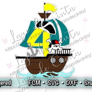 Topper de pastel pirata SVG / Pastel de barco pirata Topper SVG / Decoración de pastel de fiesta de cumpleaños pirata Svg / Tema pirata Svg / Scanncut / Cricut