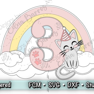 Svg de décoration de gâteau de chat | Svg de décoration de gâteau Kitty | sur le thème des chats - Anniversaire - Fête - Célébration | Fichiers de découpe : SVG - DXF - ScanNcut - Silhouette