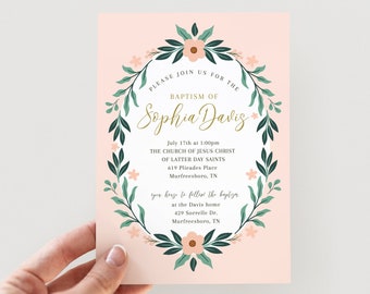 Editable Girl LDS Baptism Invitation Template: 5X7 Instant Download