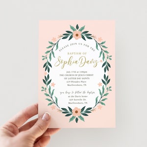 Editable Girl LDS Baptism Invitation Template: 5X7 Instant Download
