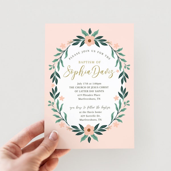 Editable Girl LDS Baptism Invitation Template: 5X7 Instant Download