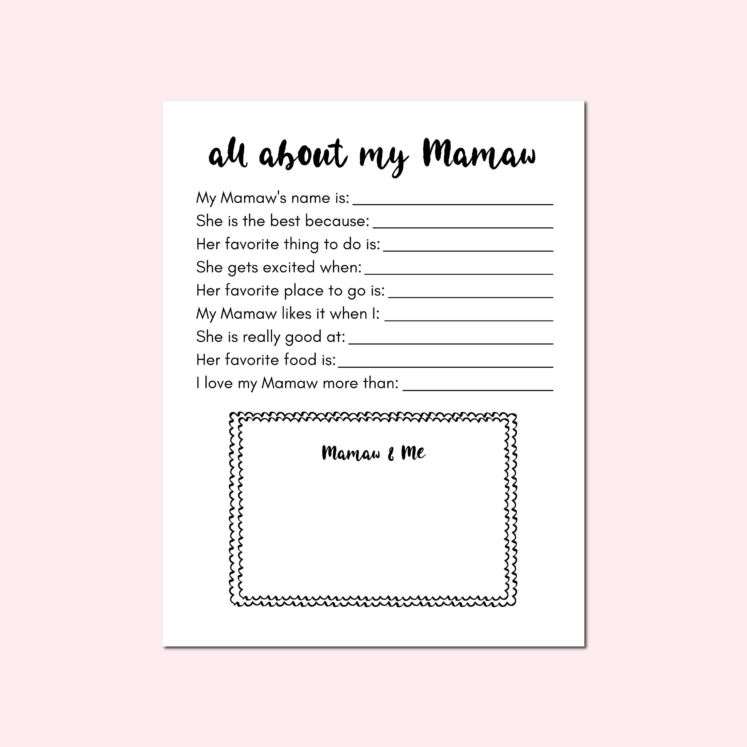 All About Mamaw, Mothers Day Gift, All About My Mamaw Printable ...