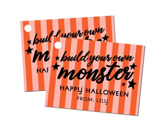 Build Your Own Monster Kit Printable Favor Tag, Editable Halloween Treat Tag, Kids Craft Activity Gift Label, Boo Basket Goodie Bag Insert