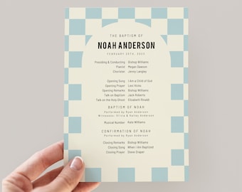 Boy LDS Baptism Program Template | Blue Checkers LDS Baptism Program | Blue Baptism Program