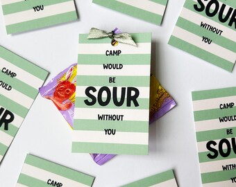 LDS Girls Camp Pillow Treat Tag Young Women Printable | Youth Gift Tag Printable  Secret Sister | Camp Would be Sour Without You Tag