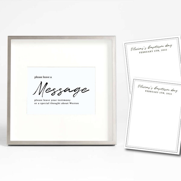 LDS Baptism Message Card Template | Simple Modern Message Sign Baptism| LDS Baptism Printable Message Sign and Message Cards