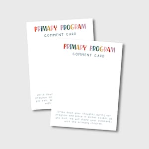 Tarjeta de comentarios del programa de la Primaria, presentación de la Primaria SUD. Tarjeta de comentarios del programa sacramental, presentación de la Primaria imprimible 2025.