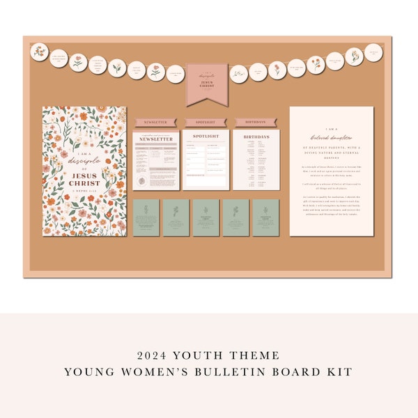 2024 LDS Junge Frauen Thema Bulletin Board Kit | Ich bin ein Anhänger Jesu Christi | 3 Nephi 5:13 | YW Pinwand Dekoration