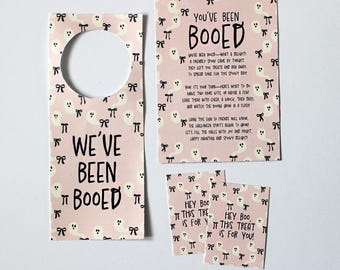 You've been Booed Kit Printable Halloween Game, Girly We've Been Booed Door Hanger Sign, Boo Kit Sign Cute Coquette Bows Ghosts Printable