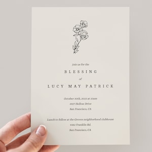 Plantilla de invitación a la bendición del bebé SUD / Invitación a la ceremonia de bendición / Bendición del bebé neutral moderna