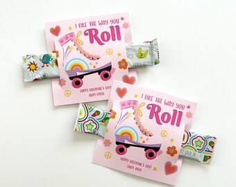 Roller Skate Valentine's Day Gift Tag Editable, I Like The Way You Roll Gift Tag | Classroom School Valentine Tag Instant Download Printable