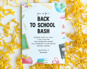 Back to School Party Invitation, Meet the Teacher Flyer, Classroom Party Invite, PTO PTA First Day of School Editable Template
