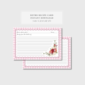 Printable Vintage Floral Retro Recipe Cards 4x6 PDF Retro Kitchen Decor DIY Recipe Template Instant Download Antique Style Recipe Cards