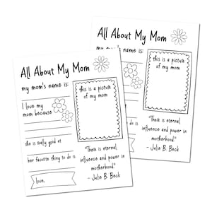 Cuestionario de actividades para el Día de la Madre de la Primaria SUD, editable. Actividad para el Día de la Madre para niños. Regalo para el Día de la Madre. Descarga instantánea.
