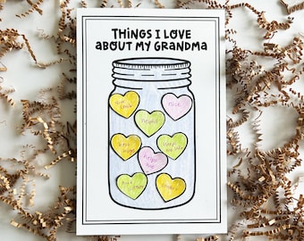 Tarro "Cosas que me encantan de ti", tarjeta del Día de la Madre para la abuela, actividad imprimible para niños (descarga digital)