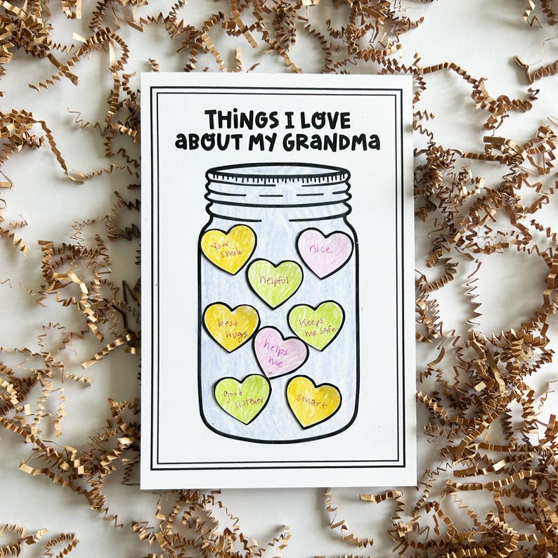 Things I Love About You Jar, Mother's Day Card for Grandma Printable Kids Activity (Digital Download) image 1