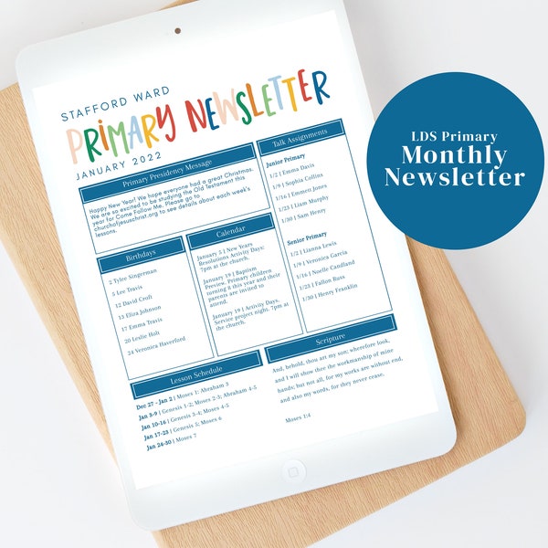 LDS Primary Newsletter Template | Printable LDS Newsletter Instant Download | 2022 Primary Newsletter