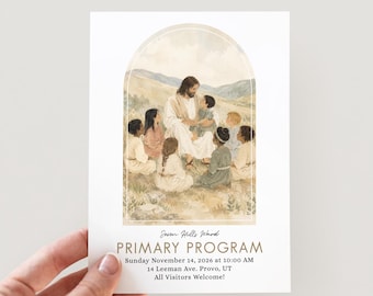 LDS Primary Program Printable Invitation, Editable Church Presentation Invite, Latter Day Saint Ward Announcement, Neutral Watercolor Flyer