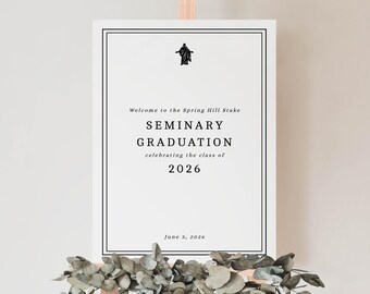 Letrero de bienvenida imprimible para graduación del Seminario SUD / Letrero decorativo editable para jóvenes graduados SUD / Plantilla de decoración para ceremonia de graduación de la Iglesia