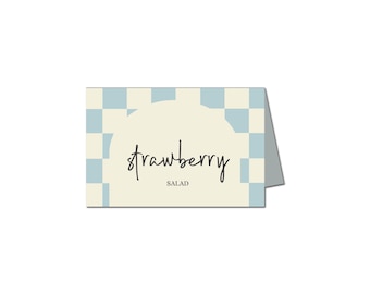 Blue and Cream Checkerboard Tent Card Editable Baby Shower Place Cards Printable Food Labels Boy Baby Shower Table Signs Instant Download