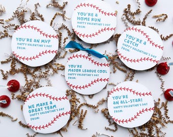 Etiquetas de San Valentín para la clase de béisbol / Etiqueta de regalo imprimible para deportes