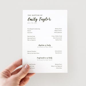 Feminine, Simple, Modern, Editable Girl LDS Baptism Program Template: 5X7 Instant Download | Girl LDS Baptism Program