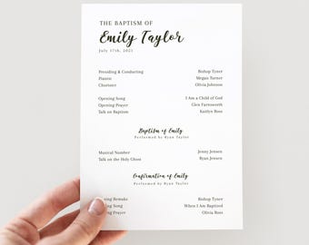 Plantilla de programa de bautismo para niñas SUD, femenina, sencilla, moderna y editable: Descarga instantánea de 5x7 / Programa de bautismo para niñas SUD