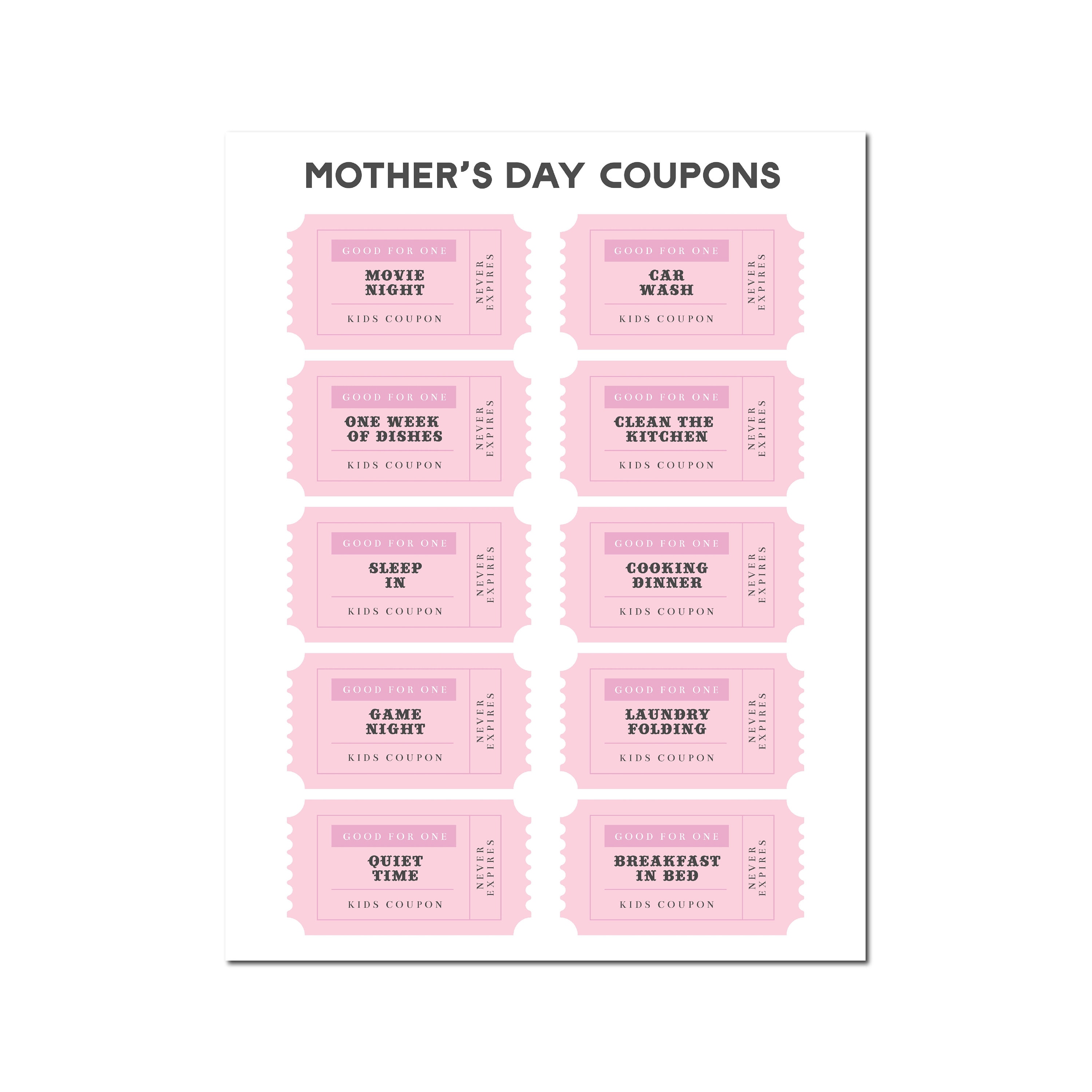 Mother's Day Coupon Birthday Coupon Book Template Kids Mothers Day Craft Activity Template ...