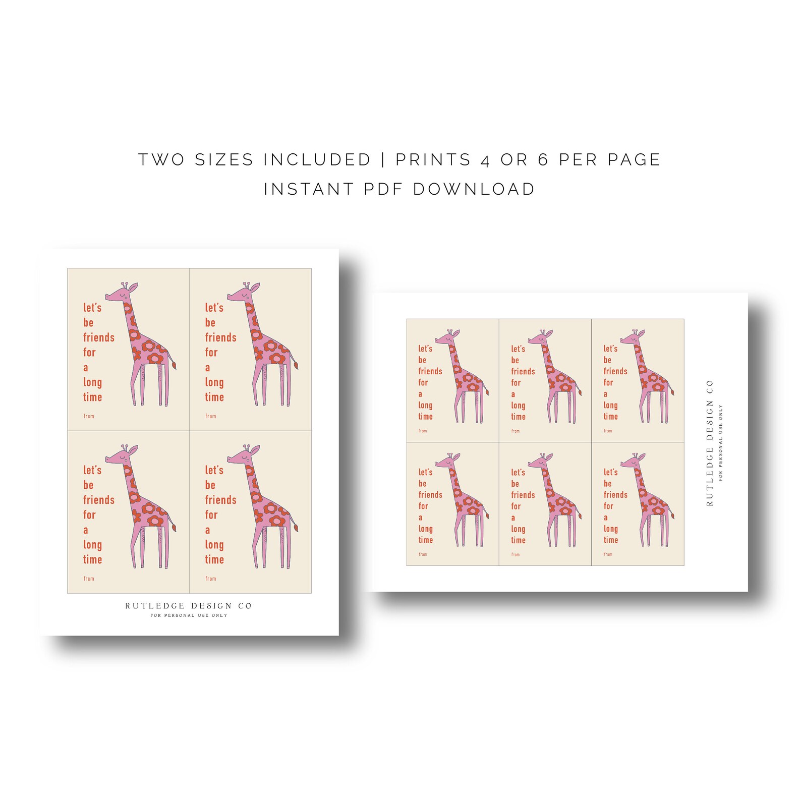 Printable Valentine Card, Giraffe Valentine Card, Printable Classroom ...