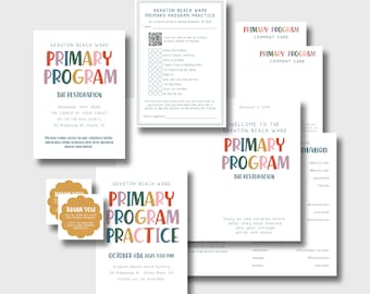 LDS Primary Program Bundle, Primary Presentation Invitation, Sacrament meeting program, thank you tags, practice card, comment cards
