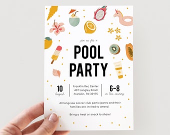 Pool Party Invitation, Pool Birthday Invitation, Pool party, Summer, swimming party, EDITABLE, INSTANT DOWNLOAD