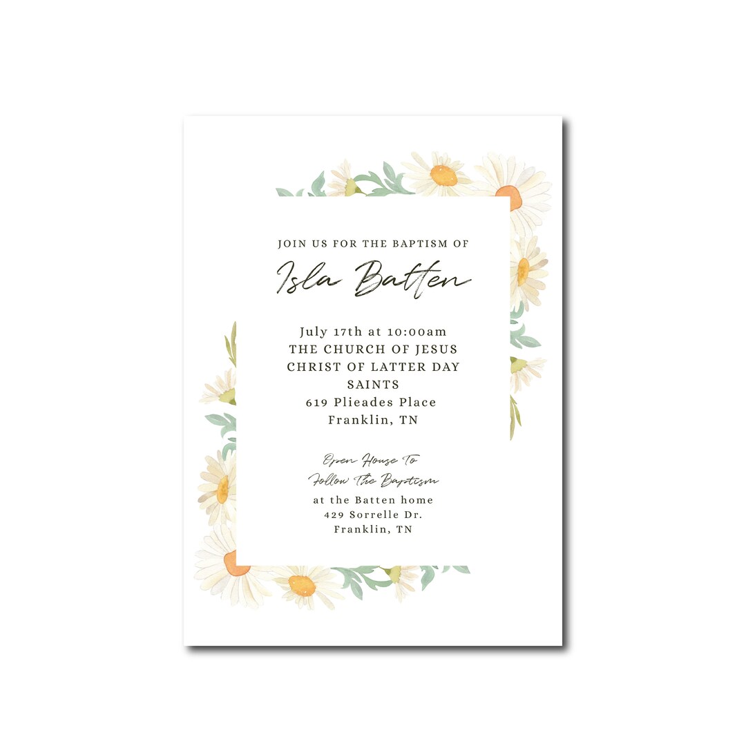 Daisies LDS Baptism Invitation | Editable Girl Baptism Invitation ...