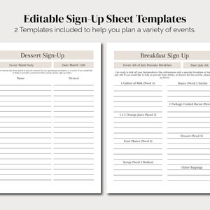 Sign Up Sheet Template | 2 Sign Up Forms | LDS Minimalist Sign Up Sheet | PRINTABLE Sign Up | Event Sign Up | Sign In Sheet