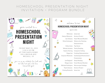 Homeschool Presentation Night Invitation and Program Bundle | Homeschool Party Invite | Homeschool Graduation | Home School End of the Year