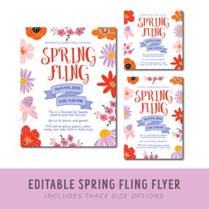 Spring Fling Flyer Kids Spring Fling Party Invitation Editable School Fundraiser Flyer Spring School Dance Party Flyer Easter Floral
