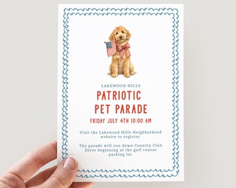 Patriotic Pet Parade Invitation Template, 4th of July Dog Parade Invite, Editable Template, Independence Day Pet Event Flyer