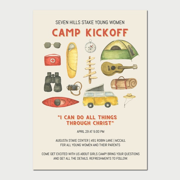 LDS Girls Camp Kickoff Invitation | Young Women's Camp Invite | Girls Camp Invite | LDS Young Women Camp | 2023 LDS Youth Theme Invite