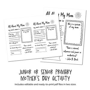 LDS Primary Mothers day Activity questionnaire editable Mother's Day Activity for Kids DIY Mother's Day Gift Instant Download