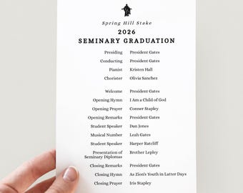 Programa de graduación del Seminario SUD de 5x7 (imprimible) / Programa editable para jóvenes graduados SUD / Plantilla para ceremonia de graduación de la Iglesia