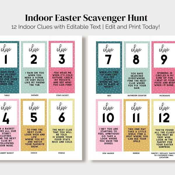 Easter Indoor Scavenger Hunt | Printable Easter Treasure Hunt | Easter Bunny Clues | Easter Quarantine Scavenger Hunt