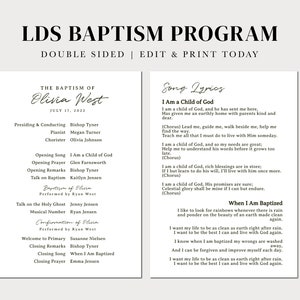 Simple, Modern, Editable LDS Baptism Program Template: 5X7 Instant Download | Gender Neutral LDS Baptism Program