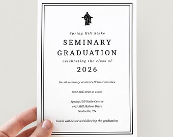 Invitación imprimible a la graduación del Seminario SUD / Anuncio editable de graduación de jóvenes SUD / Plantilla de invitación a la ceremonia de graduación de la Iglesia