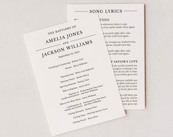Simple LDS Baptism Program for 2, Modern Editable Joint Baptism Program Template, Neutral LDS Baptism Program Instant Download Printable