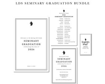 Paquete imprimible de graduación del Seminario SUD / Anuncio editable de graduación de jóvenes SUD / Plantilla para ceremonia de graduación de la Iglesia
