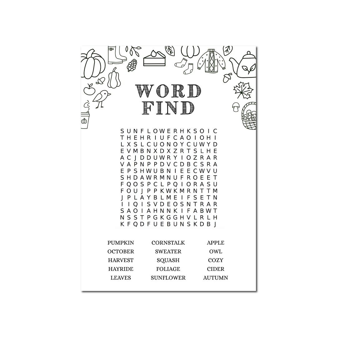 Fall Word Search, Fall Word Find for Kids, Printable Halloween Activity ...
