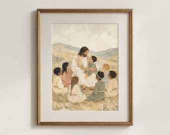 Jesus with Children Print | Printable Christian Art PDF Files (Digital Download)