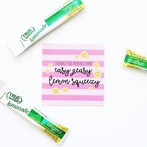 Young Women Girl&#39;s Camp Pillow Treats | Lemonade Gift Tag | Instant Download Gift Tag for LDS Girls Camp Gift