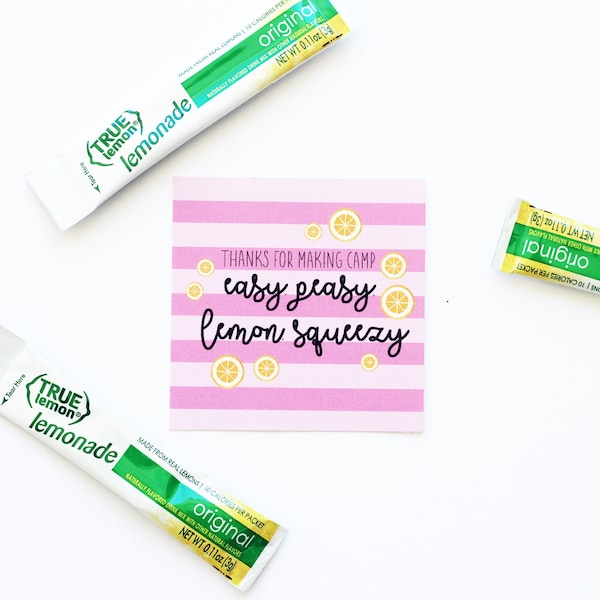 Young Women Girl's Camp Pillow Treats | Lemonade Gift Tag | Instant Download Gift Tag for LDS Girls Camp Gift